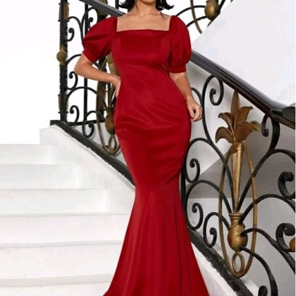 PREMIUM BRAND AND QUALITY BURGUNDY MERMAID SPECIAL EVENT MAXI DRESS - Picture 6 of 11